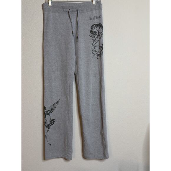 VTG Y2K BCBG Size L/M Grey/black Womens Tracksuit Set 2 Pc Flare Yoga - Picture 2 of 13